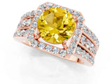 Rose gold Round Cut Halo Yellow Sapphire Ring with Split Shank and Four-Prong Setting_25