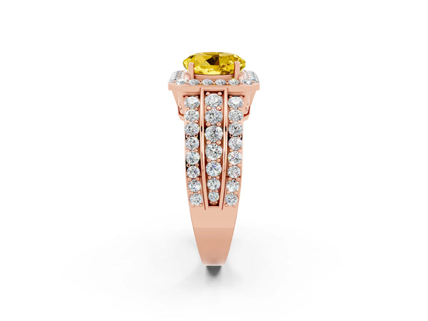 Rose gold Round Cut Halo Yellow Sapphire Ring with Round  Split Shank and Prong Setting