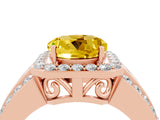 Rose gold Round Cut Halo Yellow Sapphire Ring with Split Shank and Four-Prong Setting_28
