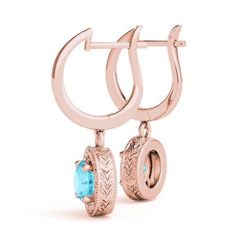 Rose gold Round Cut Milgrain Bezel Set Leverback Earrings 2