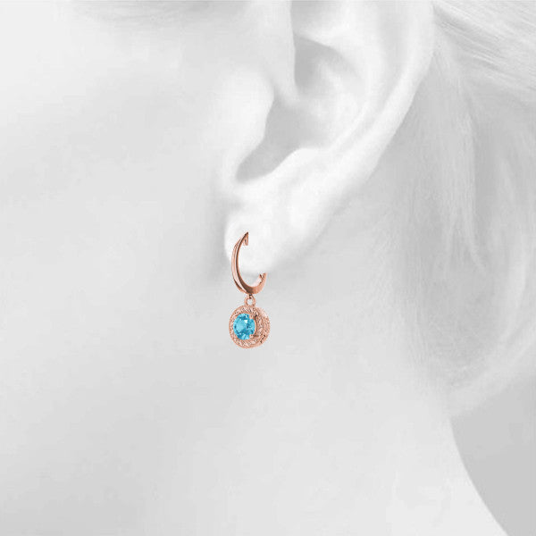 Rose gold Round Cut Milgrain Bezel Set Leverback Earrings 3
