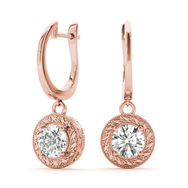 Rose gold Round Cut Milgrain Bezel Set Leverback Earrings 4