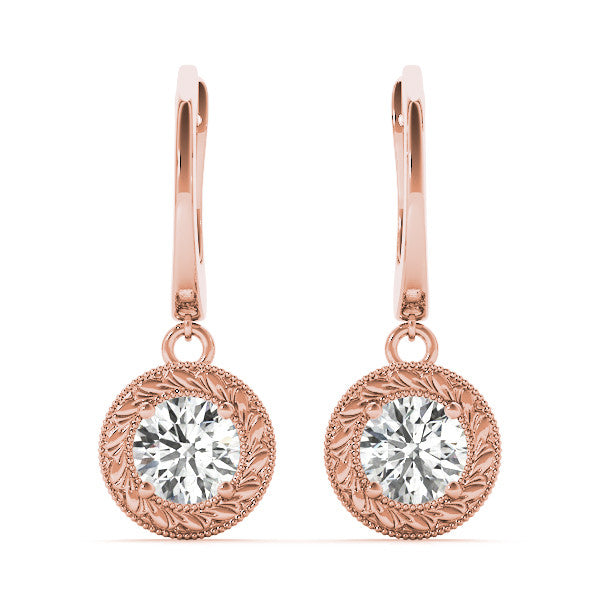 Rose gold Round Cut Milgrain Bezel Set Leverback Earrings