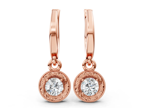 Rose gold Round Cut Milgrain Bezel Set Leverback Earrings