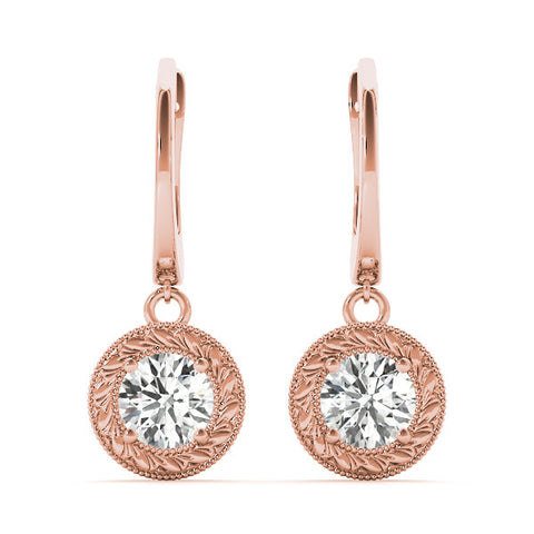 Rose gold Round Cut Milgrain Bezel Set Leverback Earrings