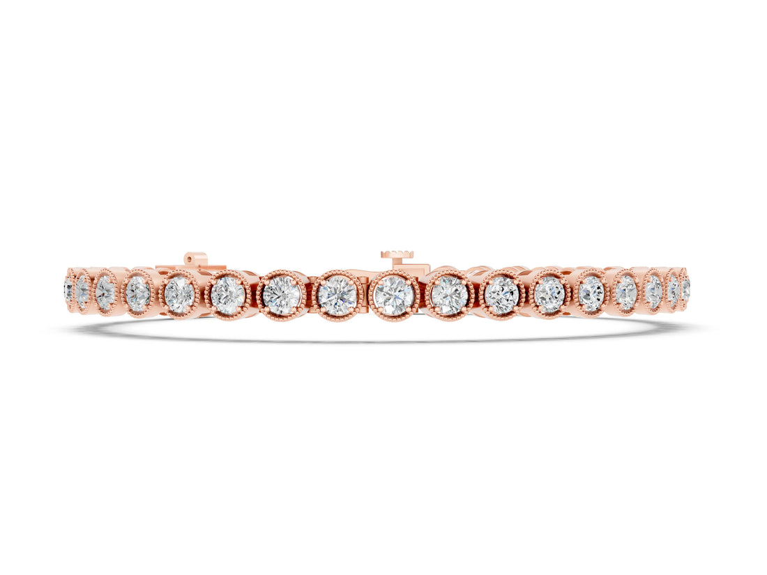 Rose gold Round Cut Milgrain Bezel Set Tennis Bracelet_2