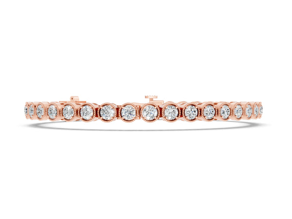 Rose gold Round Cut Milgrain Bezel Set Tennis Bracelet