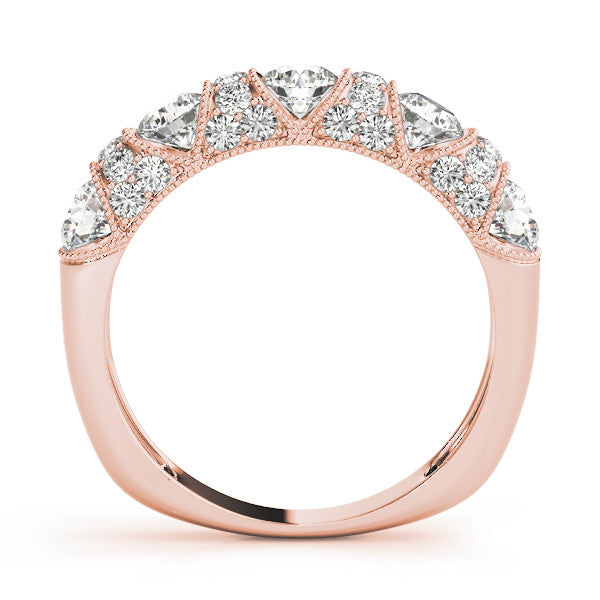 Rose gold Round Cut Milgrain Diamond Half Eternity Band with Pave Setting 1