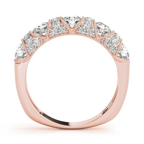 Rose gold Round Cut Milgrain Diamond Half Eternity Band with Pave Setting 1