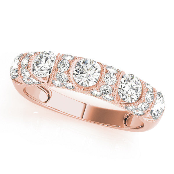 Rose gold Round Cut Milgrain Diamond Half Eternity Band with Pave Setting
