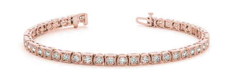 Rose gold Round Cut Milgrain Diamond Tennis Bracelet with Box Prong Setting