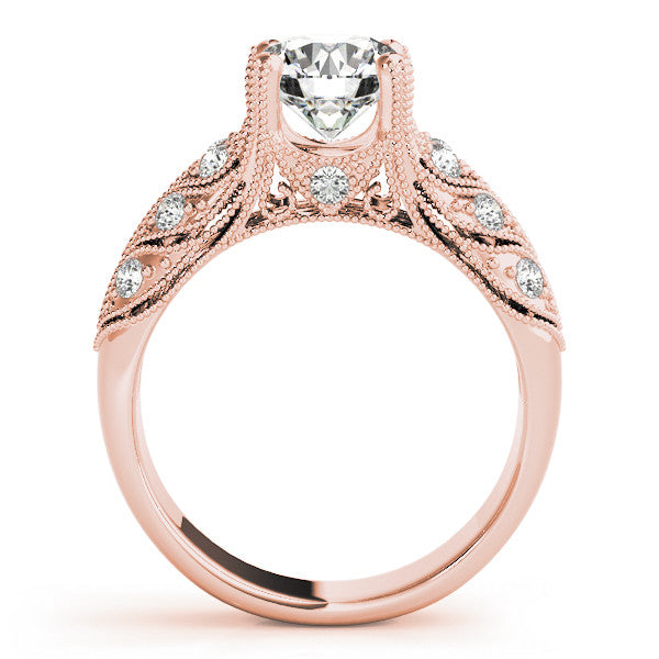 Rose gold Round Cut Milgrain Pave Diamond Engagement Ring with Four-Prong Setting 2