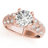 Rose gold Fancy Blue Oval Cut Cut Milgrain Pave Diamond Engagement Ring with Four-Prong Setting