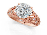 Rose gold Round Cut Milgrain Pave Diamond Engagement Ring with Four-Prong Setting_4