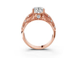 Rose gold Round Cut Milgrain Pave Diamond Engagement Ring with Four-Prong Setting_6