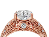 Rose gold Round Cut Milgrain Pave Diamond Engagement Ring with Four-Prong Setting_7