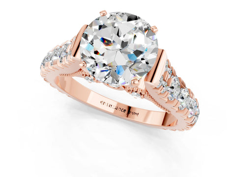 Rose gold Round Cut Moissanite Classic Solitaire Ring with Pavé Band and Four-Prong Setting_1