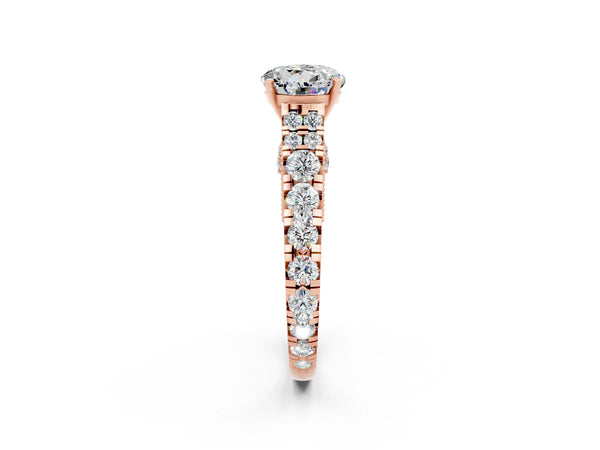 Rose gold Round Cut Moissanite Classic Solitaire Ring with Pavé Band and Four-Prong Setting