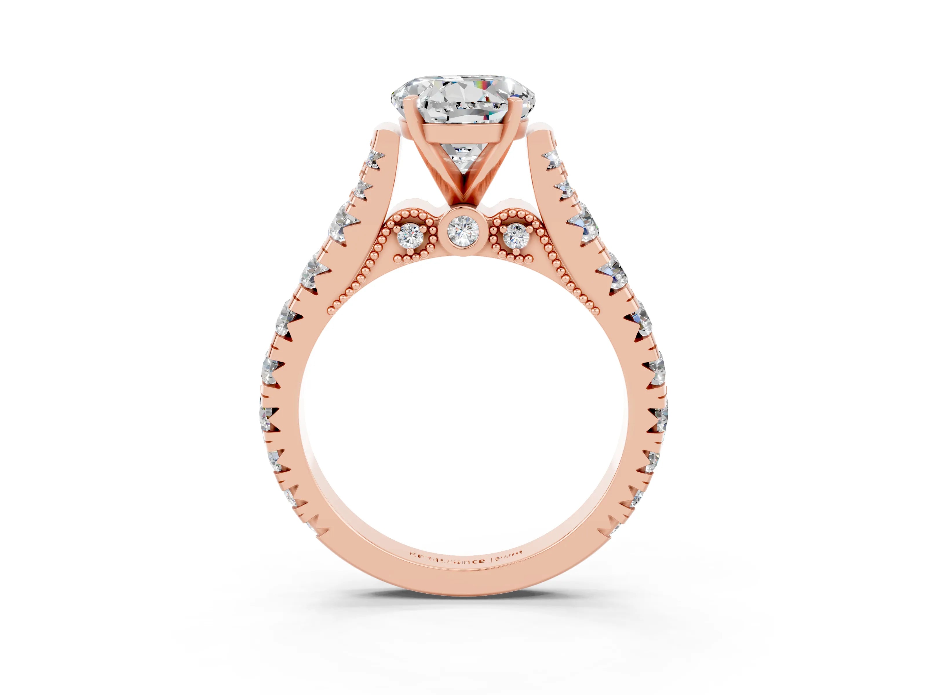 Rose gold Round Cut Moissanite Classic Solitaire Ring with Pavé Band and Four-Prong Setting_3