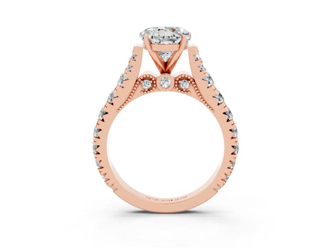 Rose gold Round Cut Moissanite Classic Solitaire Ring with Pavé Band and Four-Prong Setting_3