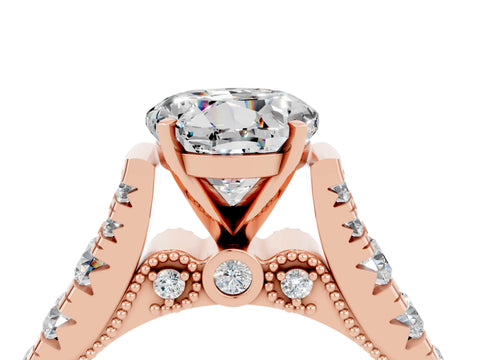 Rose gold Round Cut Moissanite Classic Solitaire Ring with Pavé Band and Four-Prong Setting_4