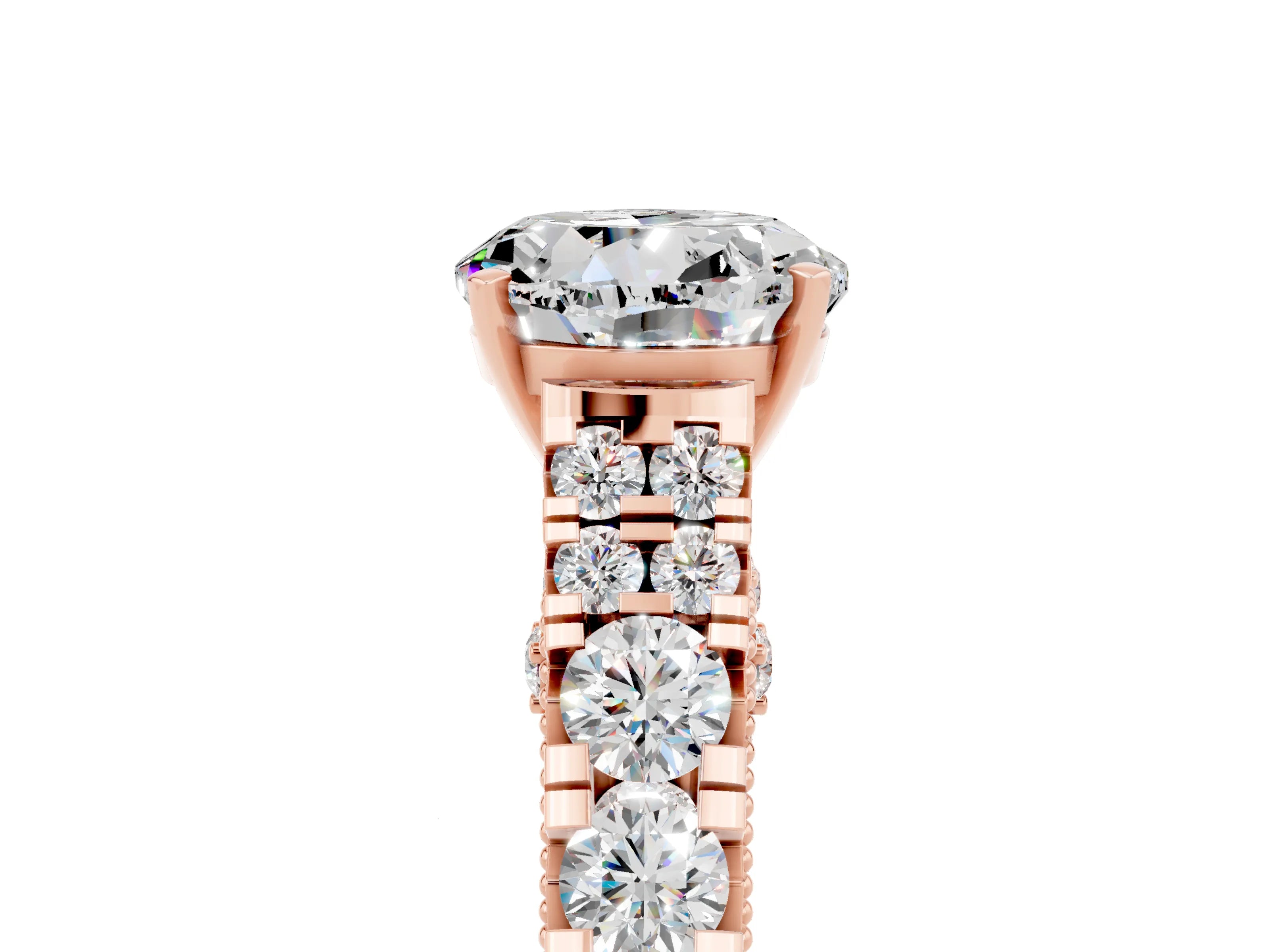 Rose gold Round Cut Moissanite Classic Solitaire Ring with Pavé Band and Four-Prong Setting_5