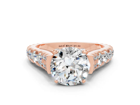 Rose gold Round Cut Moissanite Classic Solitaire Ring with Pavé Band and Four-Prong Setting