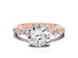 Rose gold Round Cut Moissanite Cluster Side Stone Solitaire Ring with Prong Setting_24