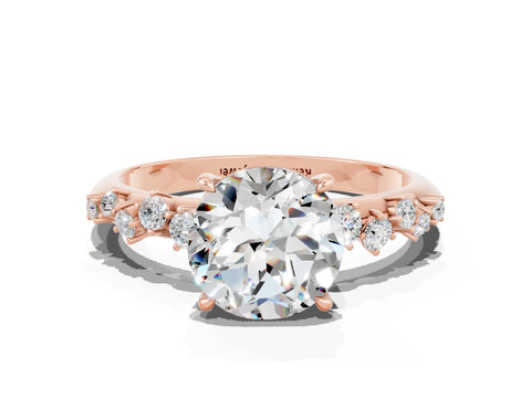 Rose gold Round Cut Moissanite Cluster Side Stone Solitaire Ring with Prong Setting_24