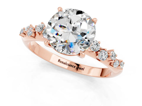 Rose gold Round Cut Moissanite Cluster Side Stone Solitaire Ring with Prong Setting_25