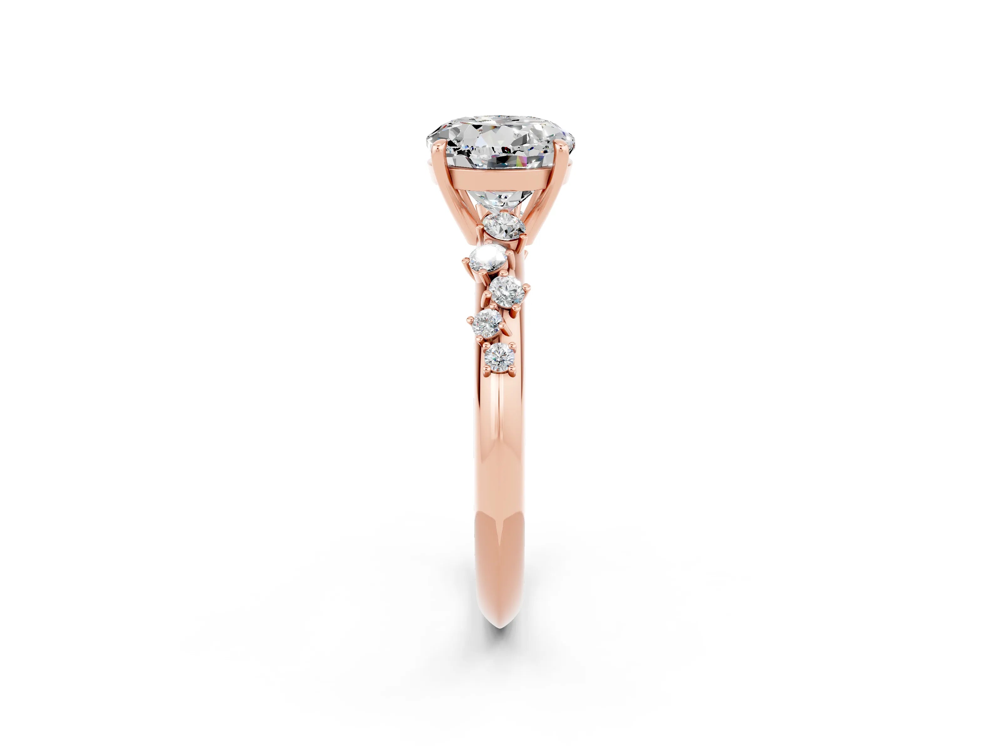 Rose gold Round Cut Moissanite Cluster Side Stone Solitaire Ring with Prong Setting_26