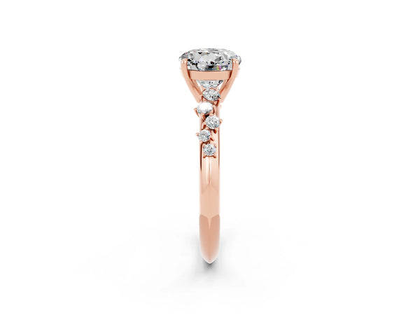 Rose gold Round Cut Moissanite Cluster Side Stone Solitaire Ring with Prong Setting
