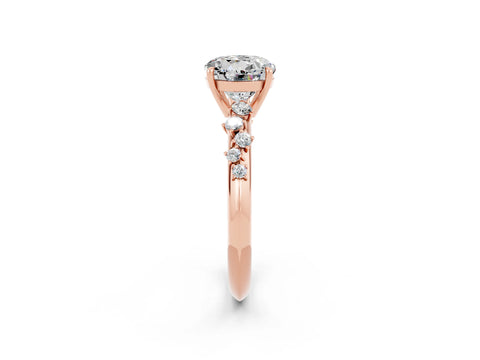 Rose gold Round Cut Moissanite Cluster Side Stone Solitaire Ring with Prong Setting_26