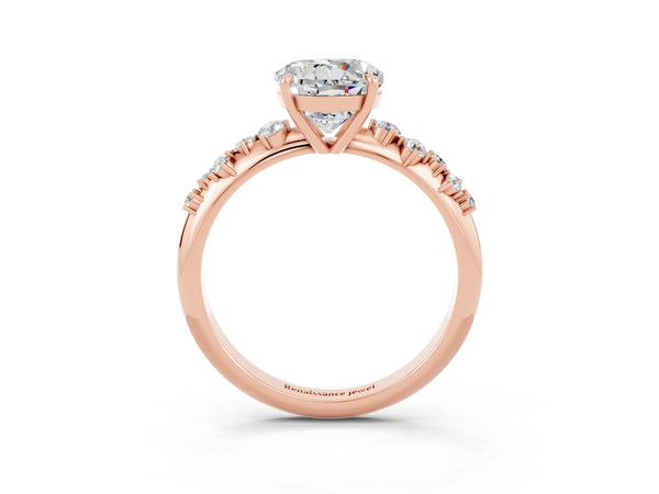 Rose gold Round Cut Moissanite Cluster Side Stone Solitaire Ring with Prong Setting