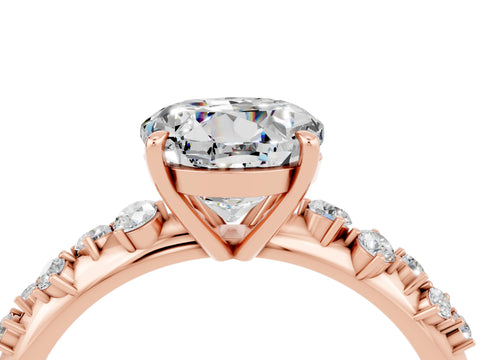 Rose gold Round Cut Moissanite Cluster Side Stone Solitaire Ring with Prong Setting_28
