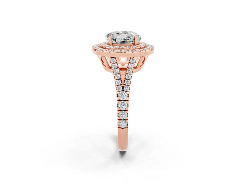 Rose gold Round Cut Moissanite Double Halo Ring with Pavé Band and Prong Setting_14