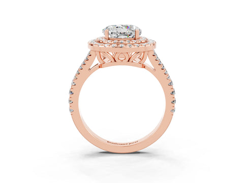 Rose gold Round Cut Moissanite Double Halo Ring with Pavé Band and Prong Setting_15