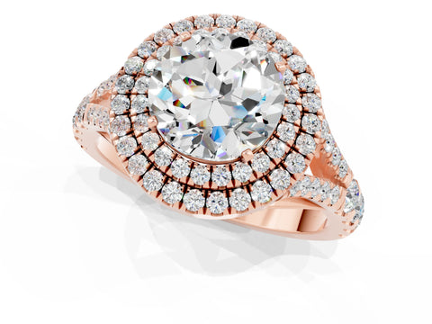 Rose gold Round Cut Moissanite Double Halo Ring with Split Shank and Prong Setting_13