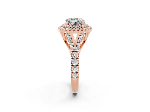 Rose gold Round Cut Moissanite Double Halo Ring with Split Shank and Prong Setting_14
