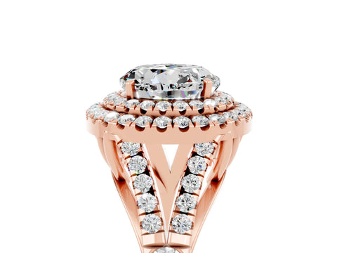 Rose gold Round Cut Moissanite Double Halo Ring with Split Shank and Prong Setting_17