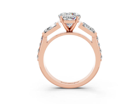 Rose gold Round Cut Moissanite Engagement Ring with Baguette Side Stones and Channel Set Band_3