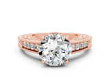 Rose gold Round Cut Moissanite Engagement Ring with Milgrain Channel Set Band and Prong Setting