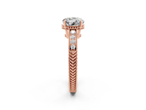 Rose gold Round Cut Moissanite Engagement Ring with Milgrain Channel Set Band and Prong Setting_2