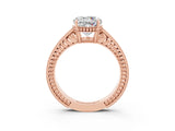 Rose gold Round Cut Moissanite Engagement Ring with Milgrain Channel Set Band and Prong Setting_3