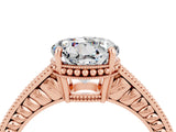 Rose gold Round Cut Moissanite Engagement Ring with Milgrain Channel Set Band and Prong Setting_4