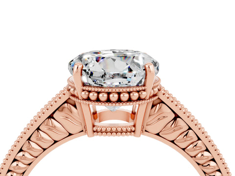 Rose gold Round Cut Moissanite Engagement Ring with Milgrain Channel Set Band and Prong Setting_4