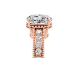 Rose gold Round Cut Moissanite Engagement Ring with Milgrain Channel Set Band and Prong Setting_5