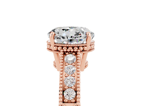 Rose gold Round Cut Moissanite Engagement Ring with Milgrain Channel Set Band and Prong Setting_5