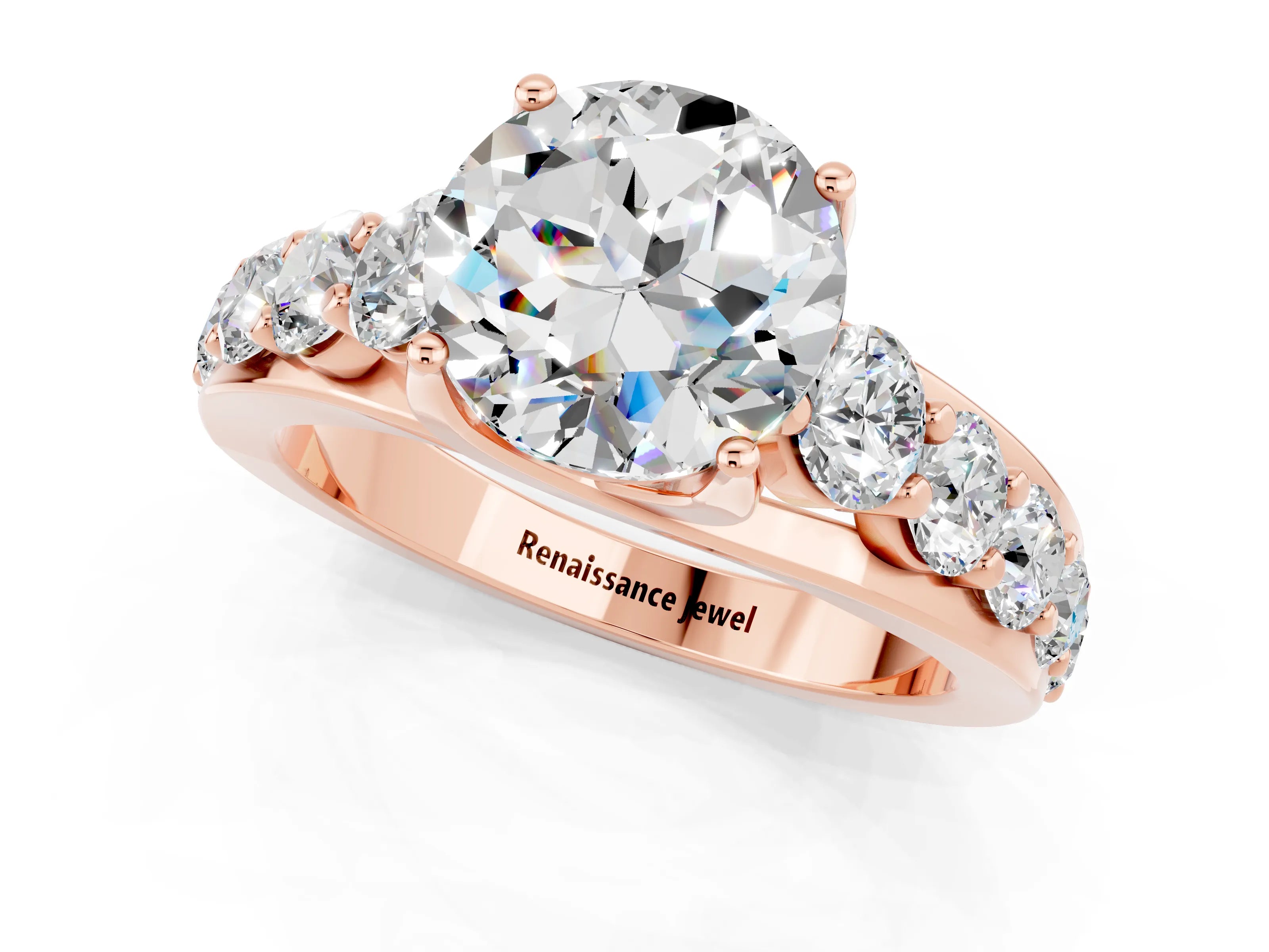 Rose gold Round Cut Moissanite Engagement Ring with Pavé Band and Four-Prong Setting_1