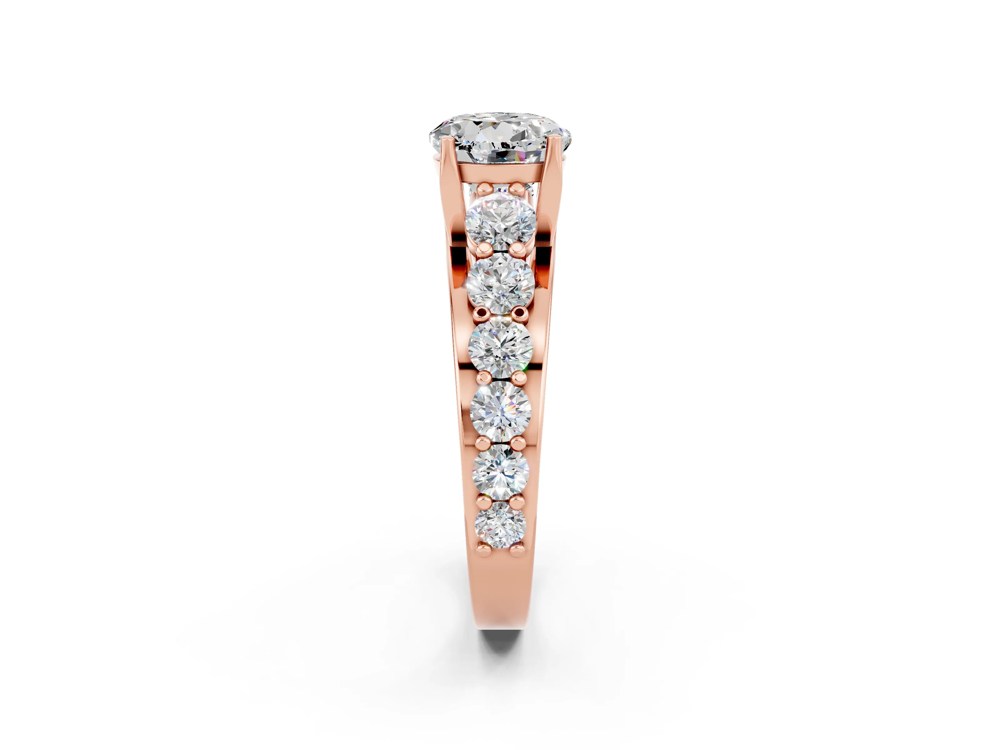 Rose gold Round Cut Moissanite Engagement Ring with Pavé Band and Four-Prong Setting_2